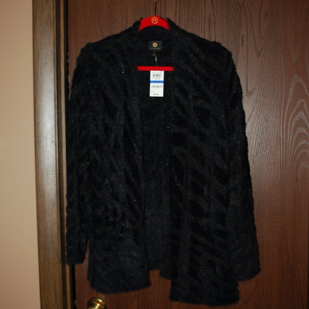 NWT JM Collection Black Animal Print, Open-Front Sweater - PXL
